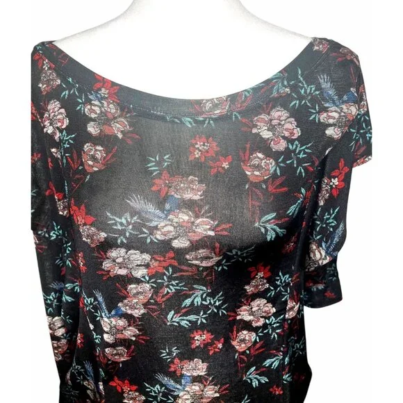 Free People Womens Dock Street Black & Red Boho Floral Ruffle Top Size Large - Picture 7 of 13